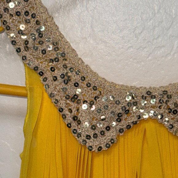 Yellow Sequin Embellished Tank Dress Girls Size 6 Peter Pan Collar - Picture 4 of 6